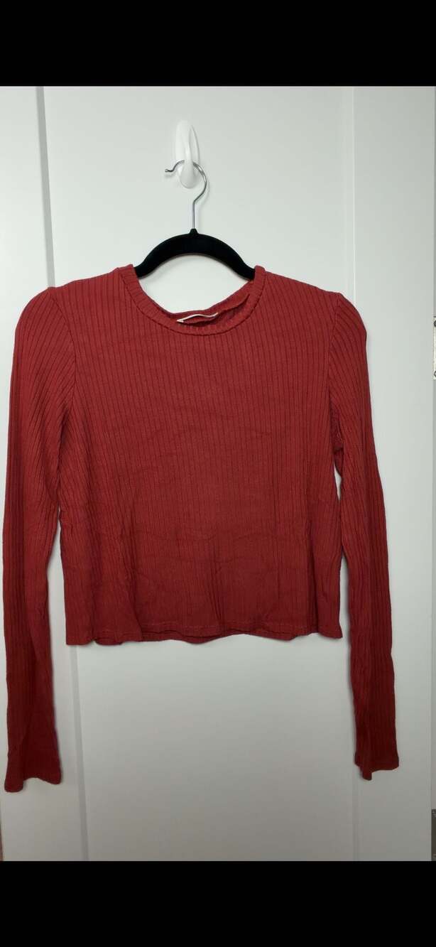 Reformation Jeans Red Ribbed Long Sleeve Crop Top Crew Neck_A67.10